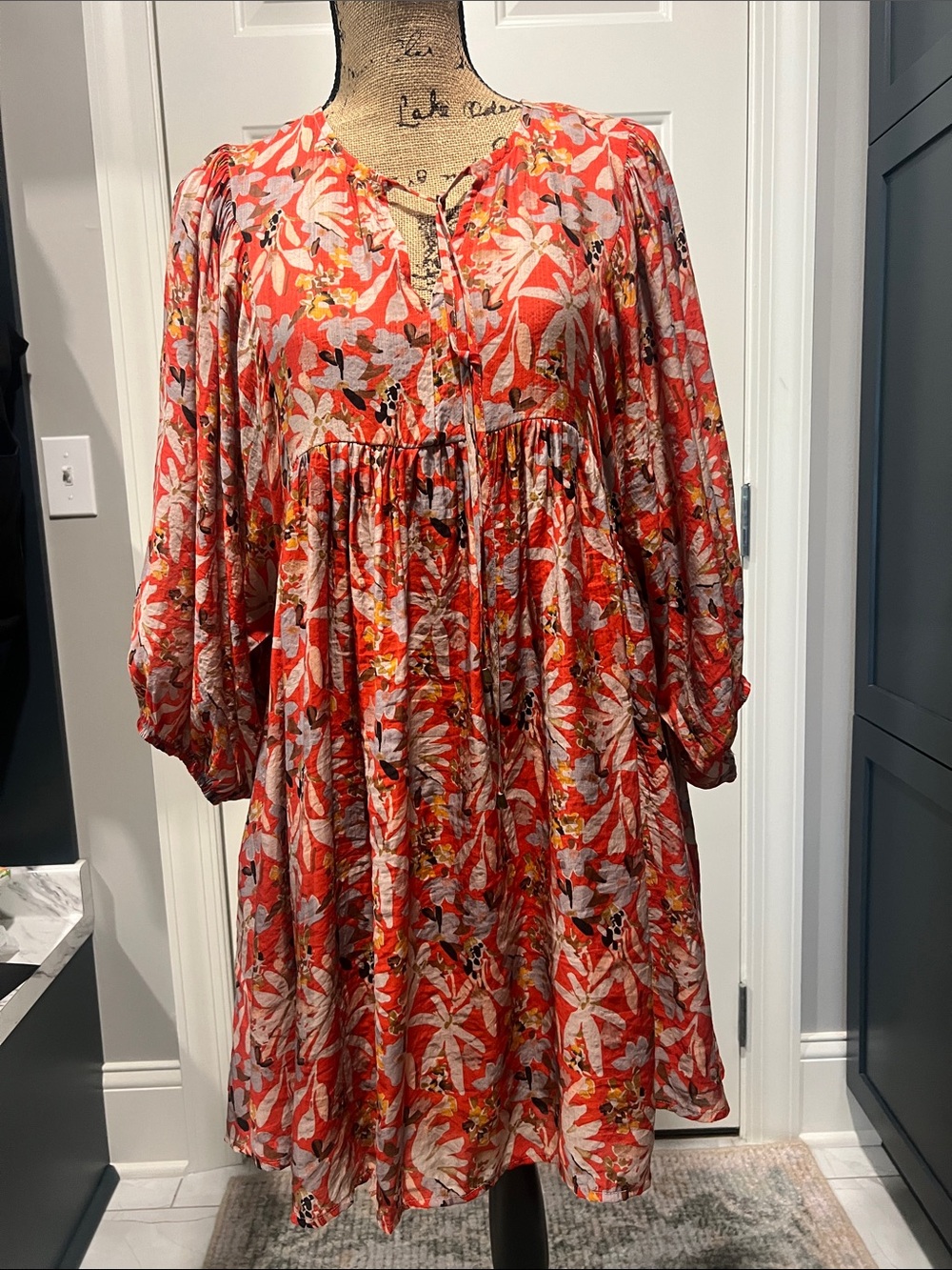Entro Sz M Red/Orange Floral Lightweight Dress Babydoll Cottagecore Coquette